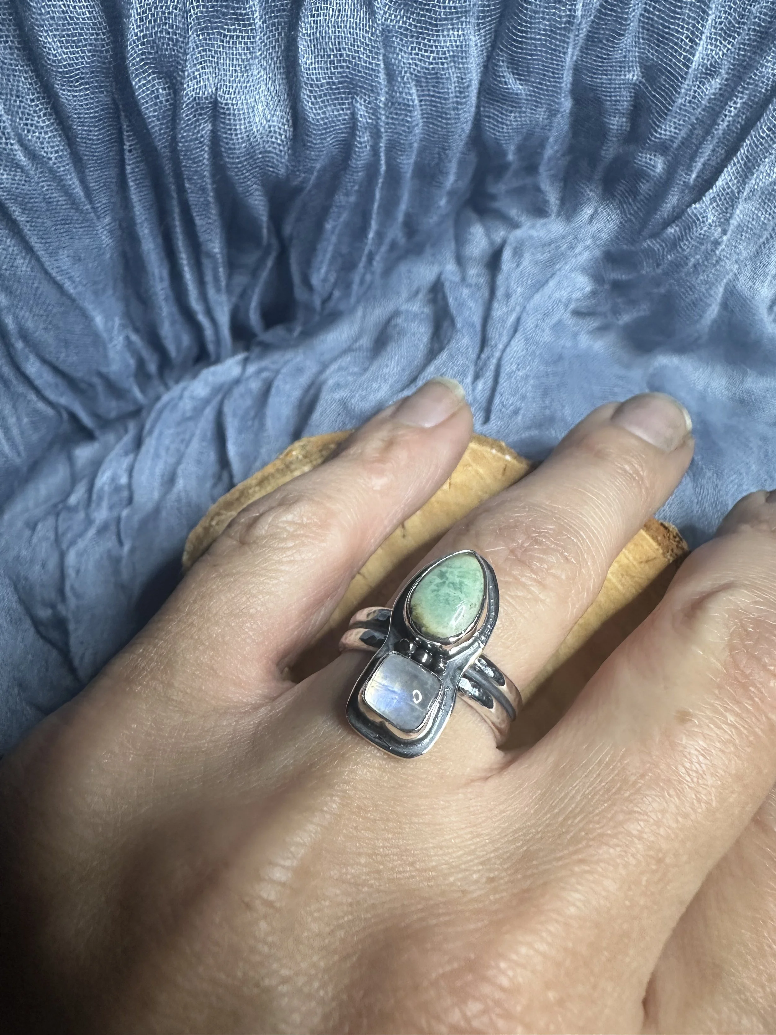 Roystone Turquoise and Moonstone Ring - Size 8