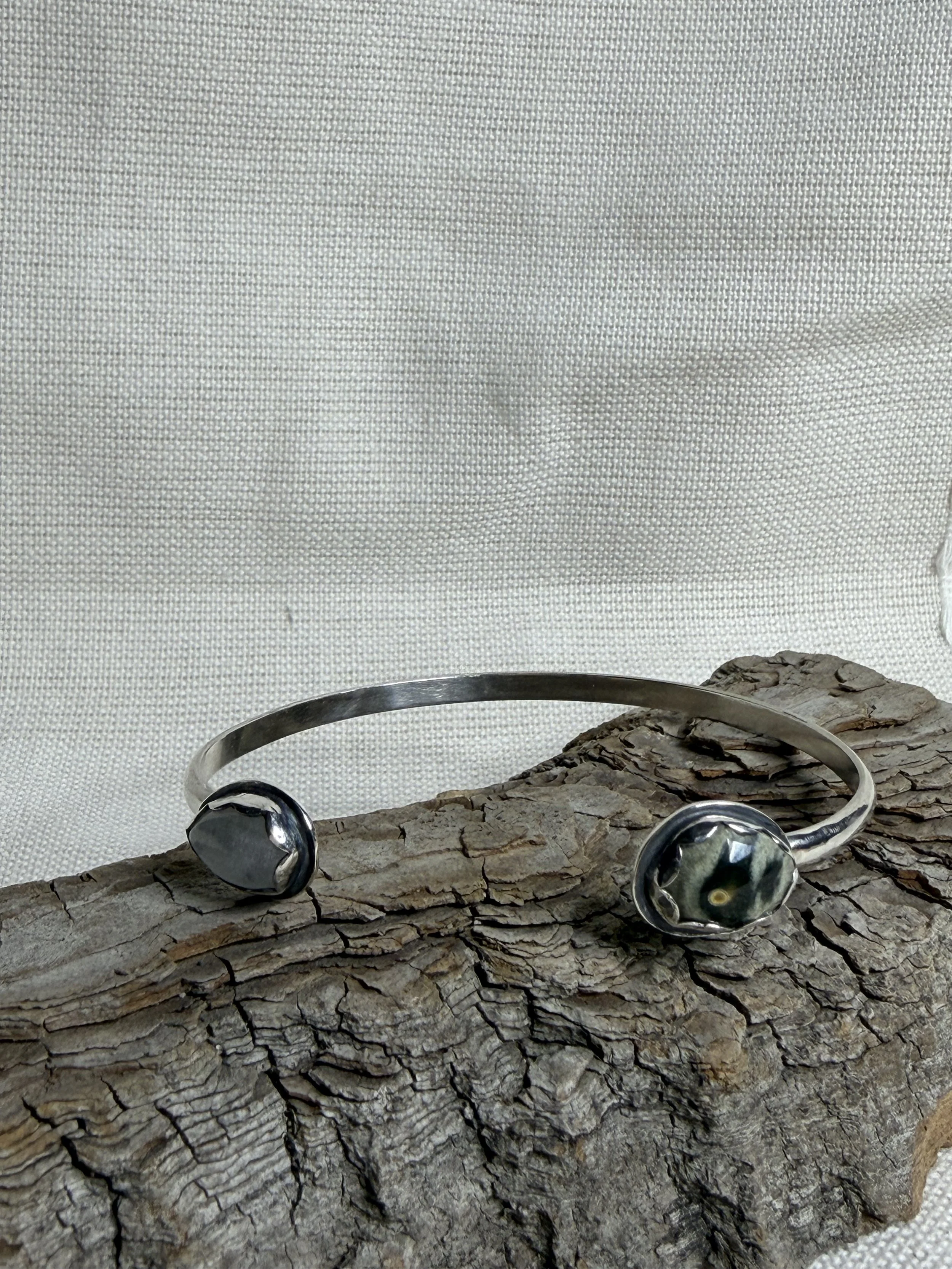 Ocean Jasper and Moonstone Cuff Bracelet