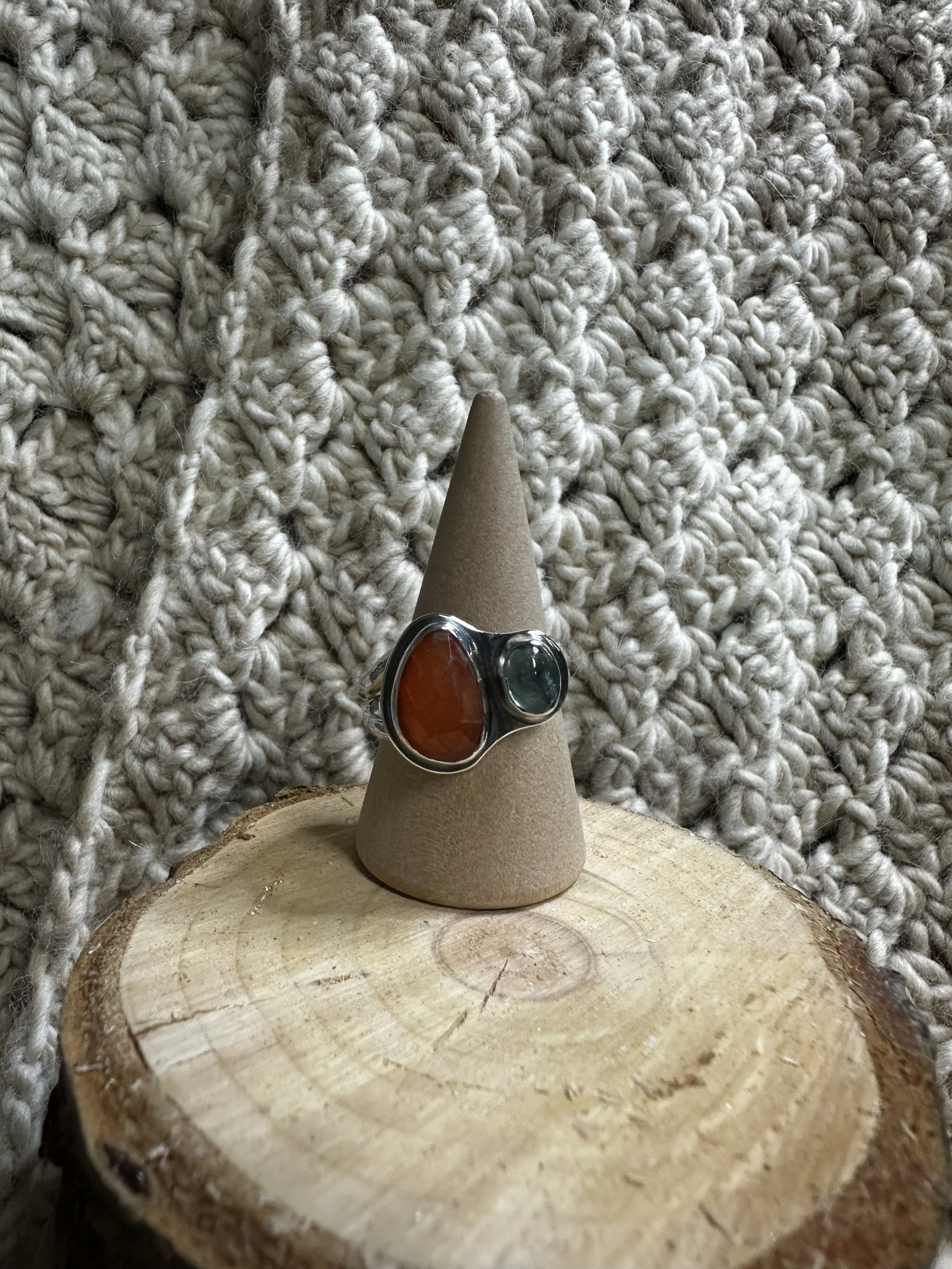 Pariaba Kyanite & Carnelian Two-Stone Ring - Size 8