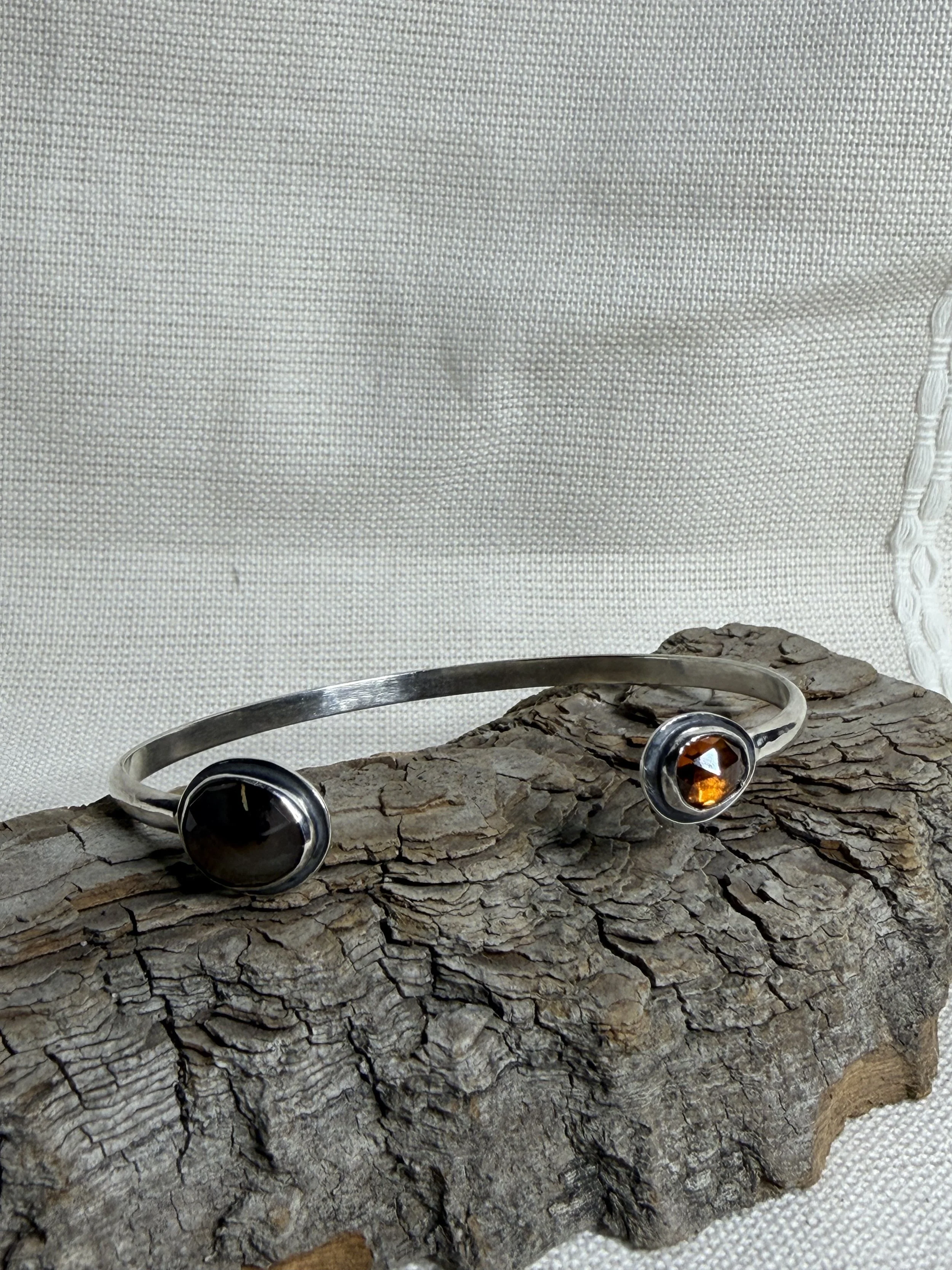 Montana Agate and Amber Zircon Cuff Bracelet