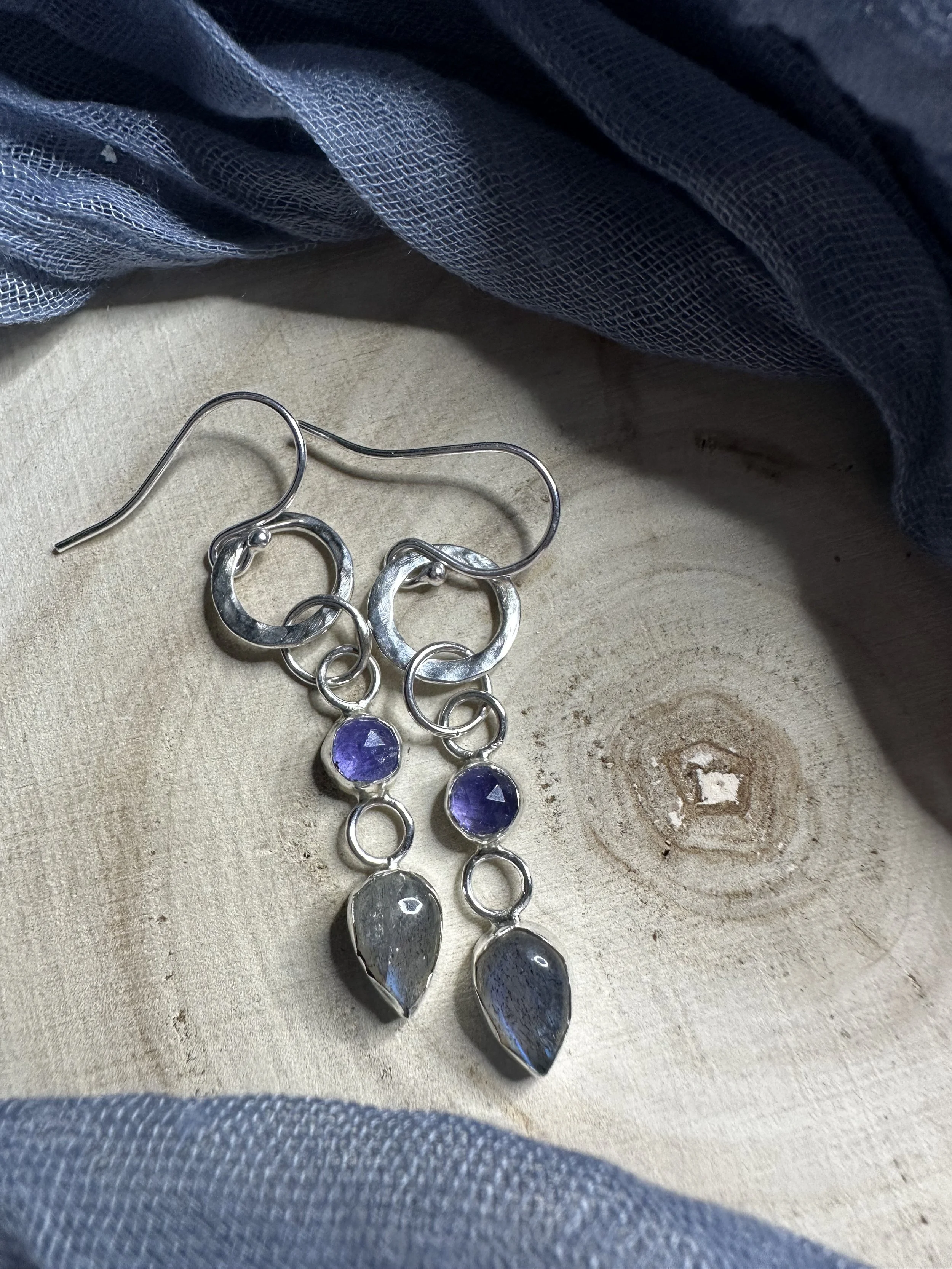 Labradorite and Tanzanite Dangle Earrings