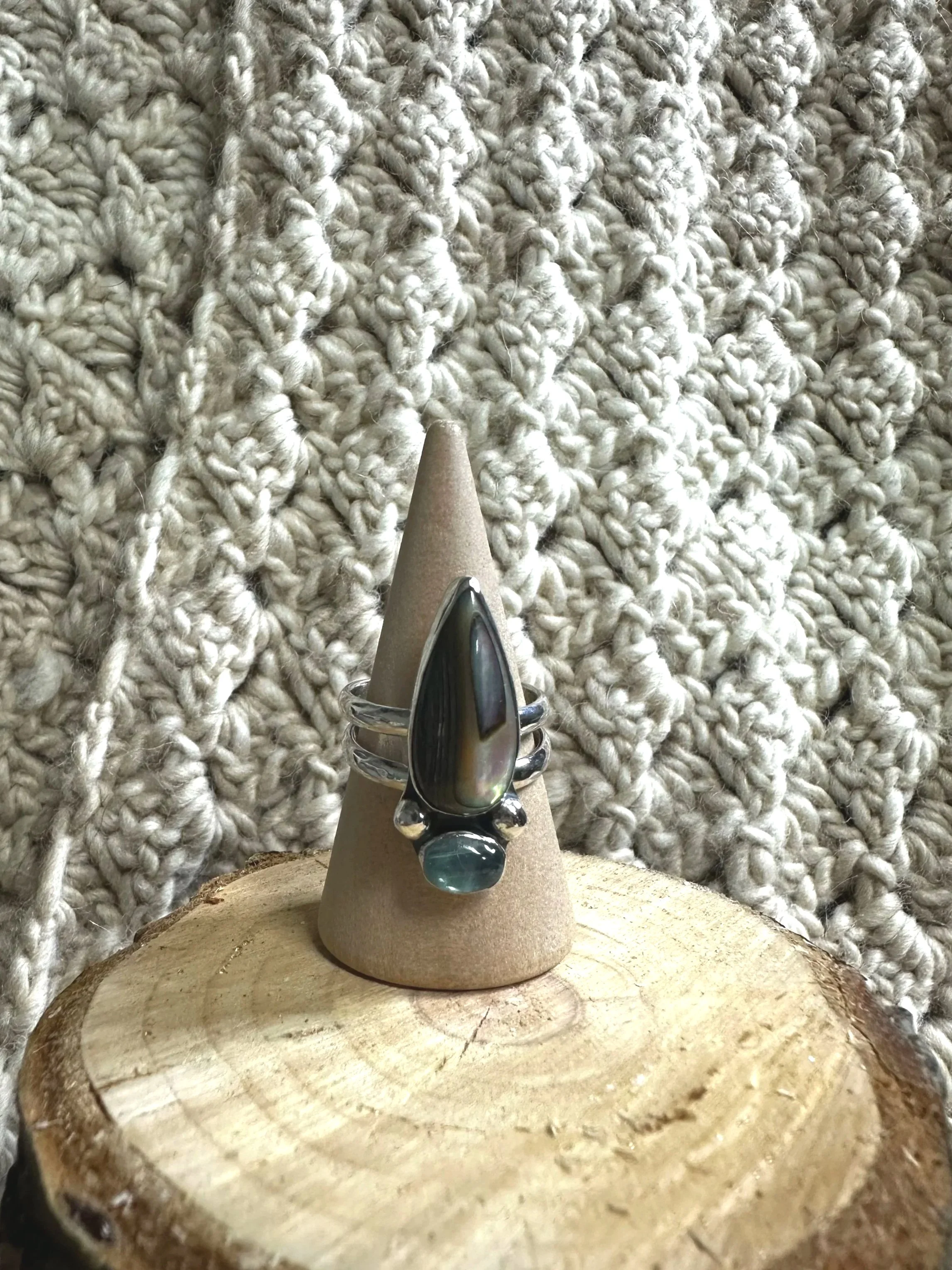Abalone and Paraiba Kyanite Ring - Size 7
