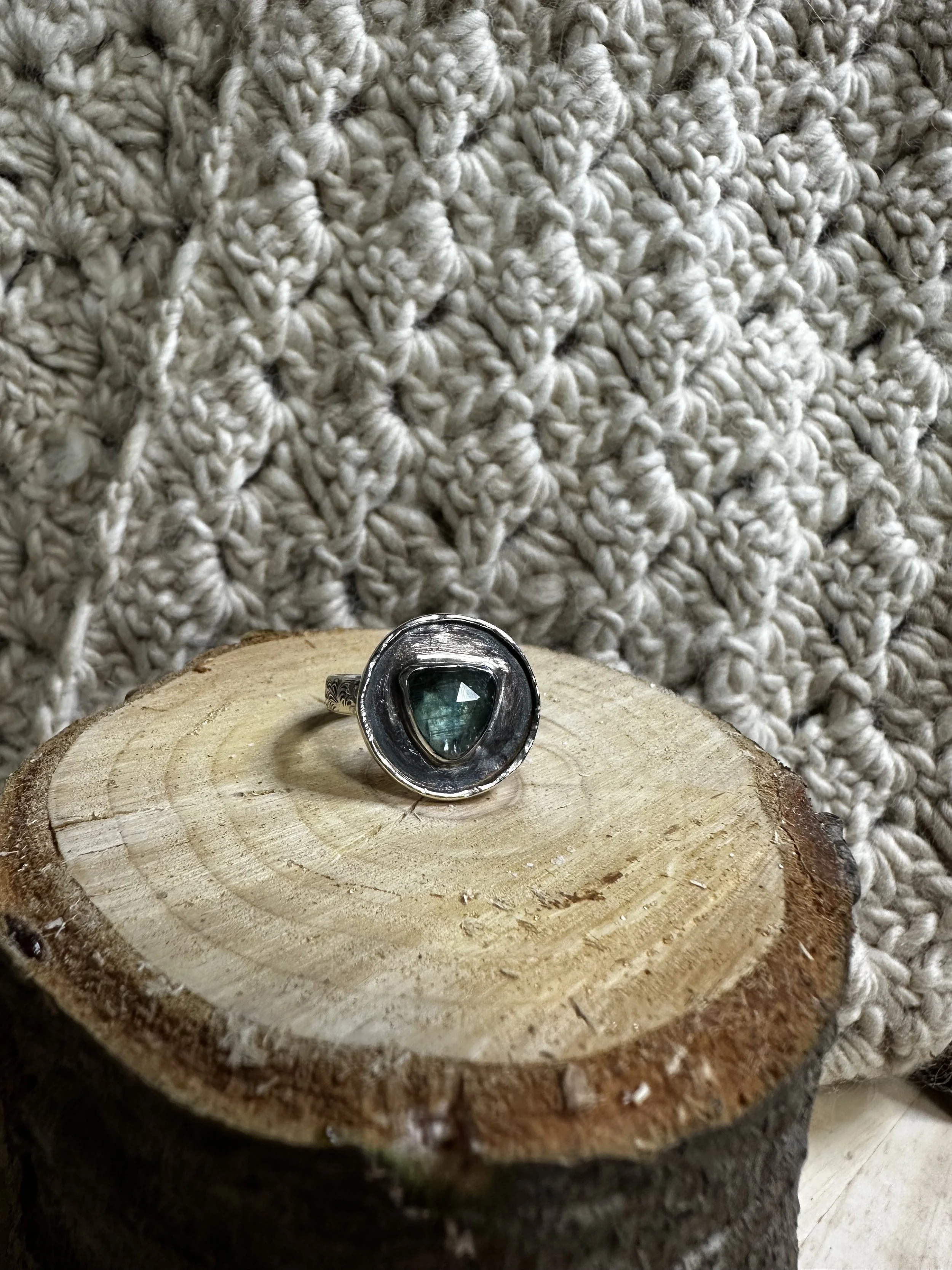 Two Tone Rosecut Kyanite Ring - Size 5.5