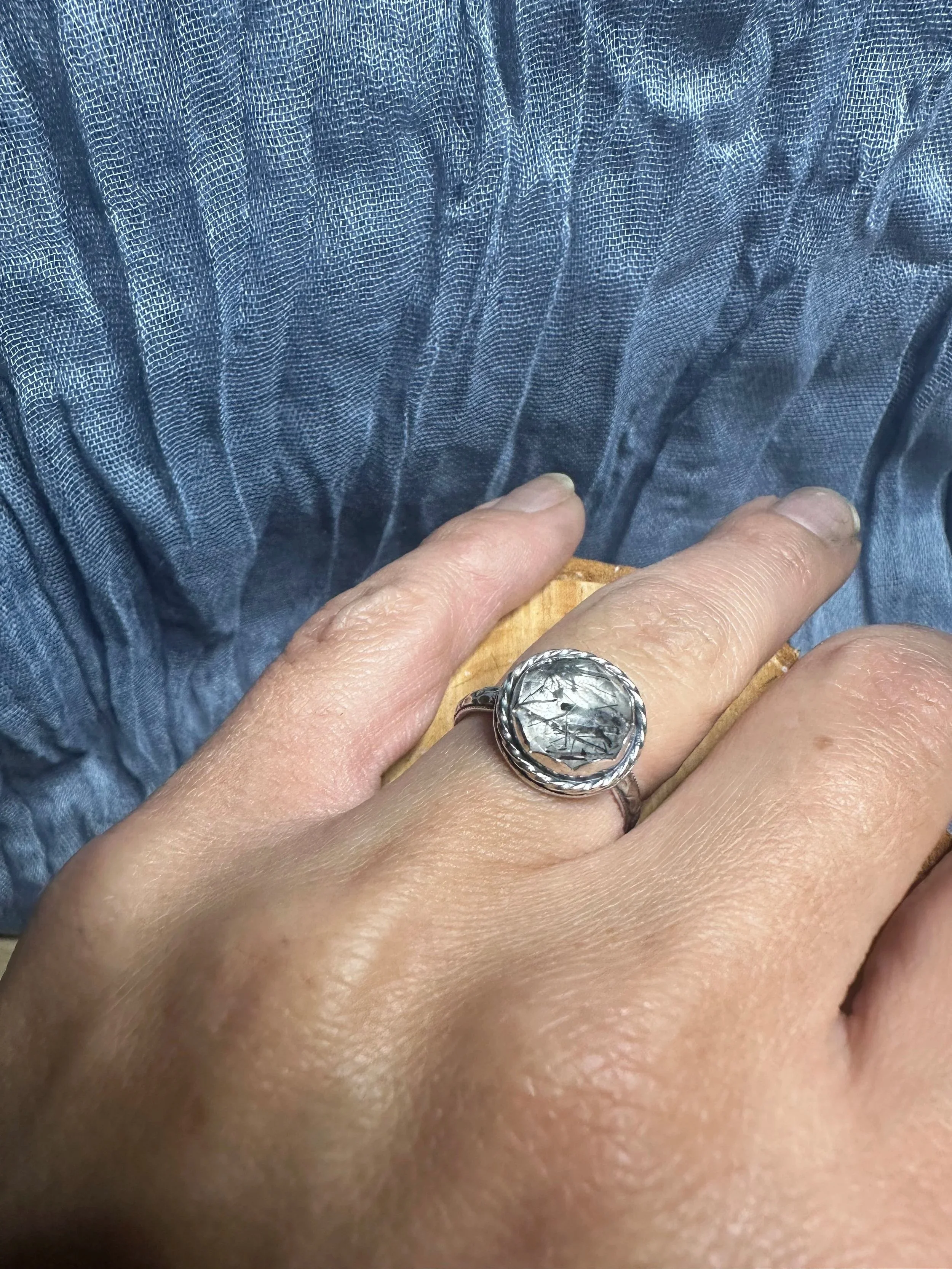 Black Rutilated Quartz Ring - Size 6.5