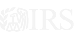 IRS logo with scales of justice in the background.