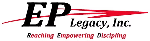 Logo for EP Legacy Inc., featuring stylized text with a red underline and the tagline "Reaching Empowering Disciplining" in red and black.