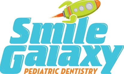 Smile Galaxy Pediatric Dentistry logo featuring a rocket ship above the text.