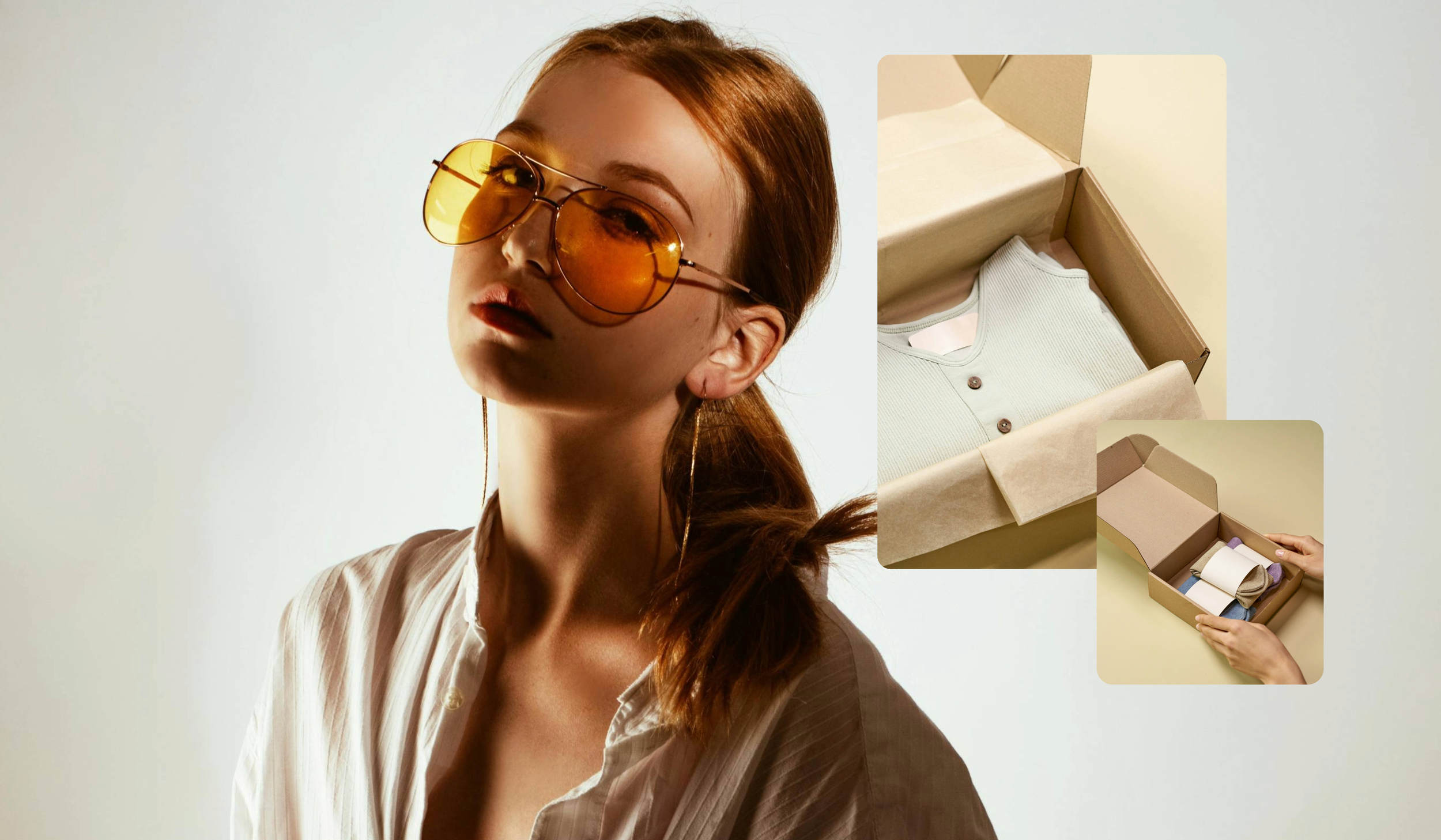 Ecommerce packaging for fashion retail showing branded cardboard boxes with custom tissue paper and protective inserts