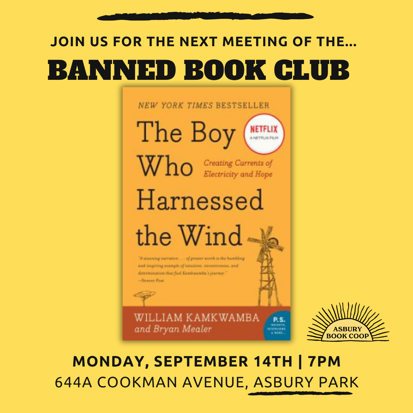 Banned Book Club: The Boy Who Harnessed the Wind by William Kamkwamba.