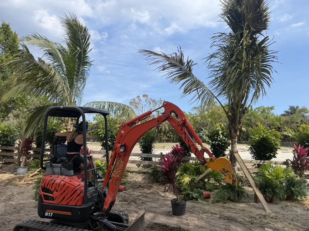 Big Cat Hardscapes excavator working on a Palm Beach County site