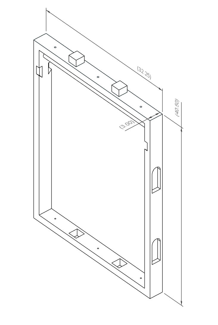 The structural backbone of TOPOLOGY. Two identical frame modules connect vertically via a peg and bolt system, assembling into a full standing structure in minutes. French cleat receivers run the full height of each vertical member, accepting any dis