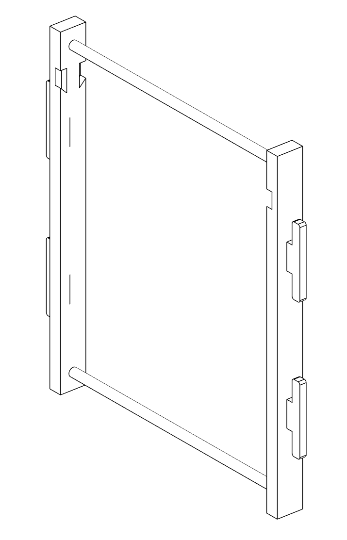 Modular display extensions that attach to either side of the main frame via the expansion node. Each panel features integrated clothing rods, pegboard compatibility, and embedded connection pegs on all sides enabling vertical stacking for added heigh