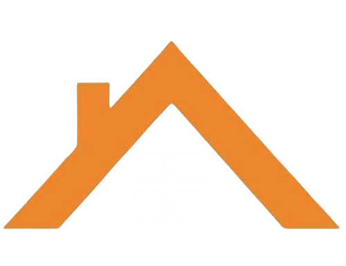 Illustration of a house outline with a triangular roof and chimney in orange.