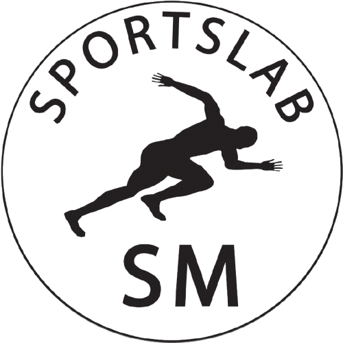 Logo featuring a skater in a crouched position with a hockey stick, surrounded by the words 'Sports Lab' and the initials 'SM'.