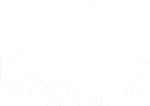 Logo for Karallief featuring a stylized human figure with outstretched arms and a leaf element, with the text 'KARALLIEF' and the slogan 'Clinically Studied & Innovative Herbal Formulas'.