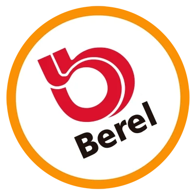 Logo de Berel con un círculo blanco, borde naranja, y texto en español.