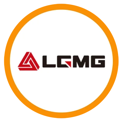 Logotipo de LMG en un fondo blanco, rodeado por un borde naranja con bordes pixelados.