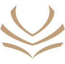 Symbole abstrait en formes courbes et droites de couleur beige sur fond noir.