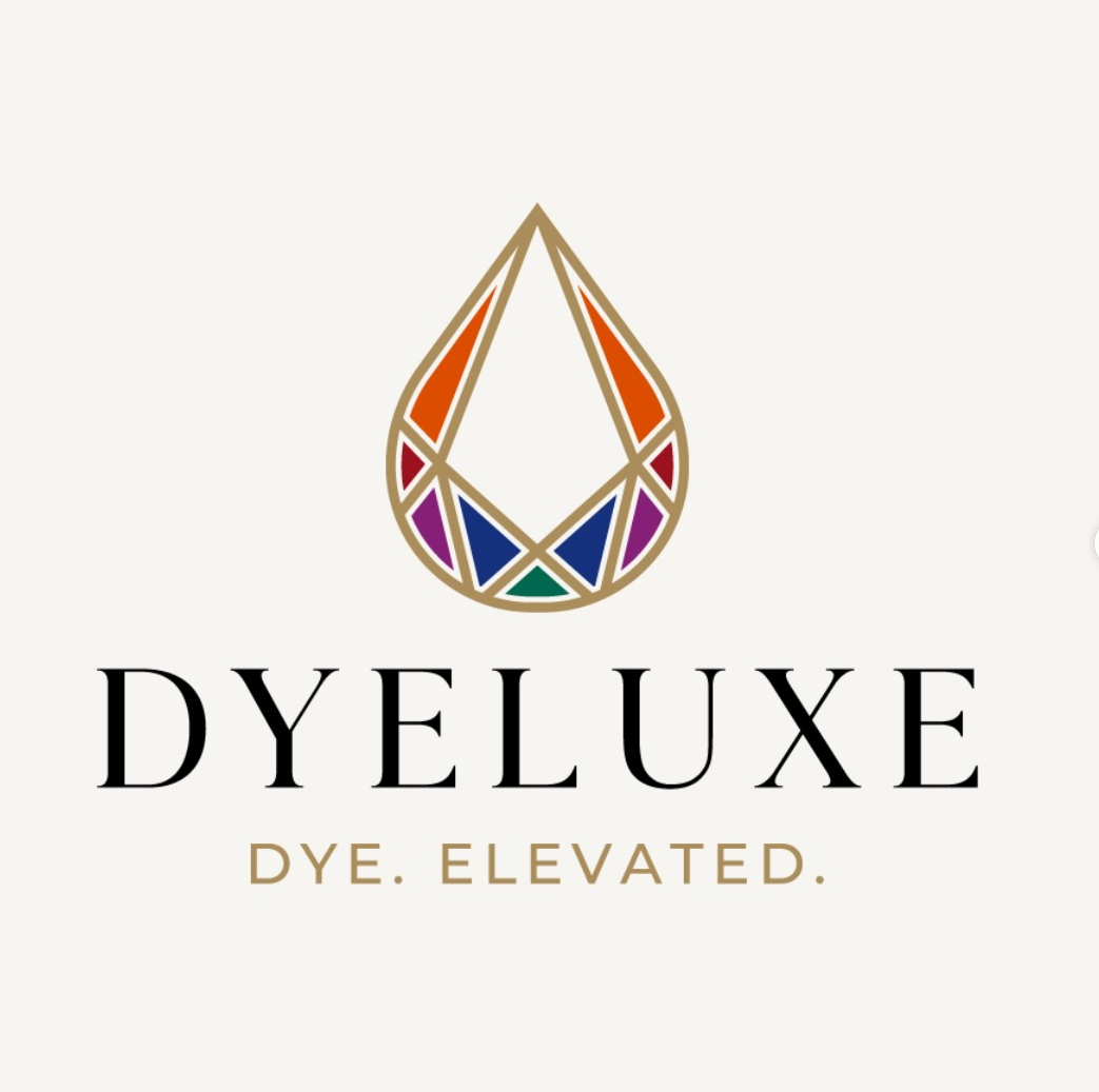 Logo with a stylized, multicolored teardrop design and the words "DYE DELUXE" and the tagline "DYE. ELEVATED." underneath.