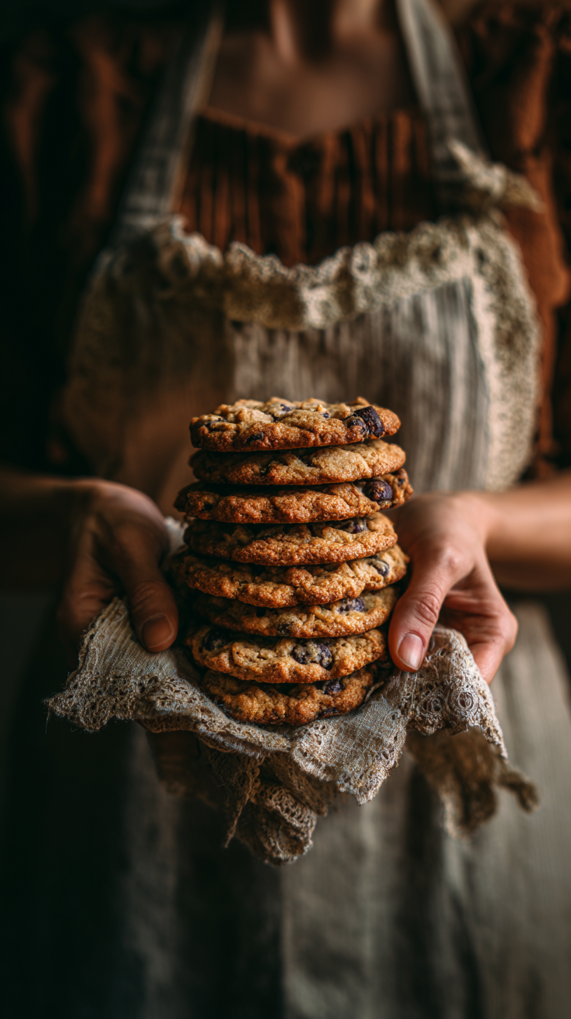 Chewy Brown Butter Oatmeal Raisin Cookies Stacked in Warm Light
