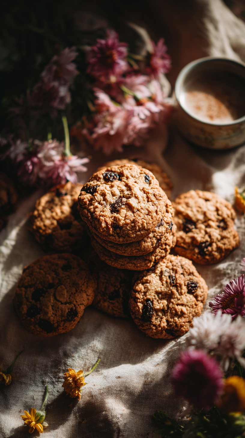 Spiced Brown Sugar Oatmeal Raisin Cookies with Cocoa and Lilac