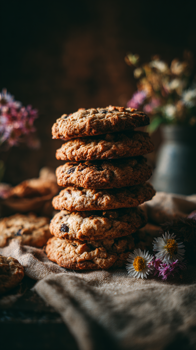 Chewy Brown Butter Oatmeal Raisin Cookies in Soft Light