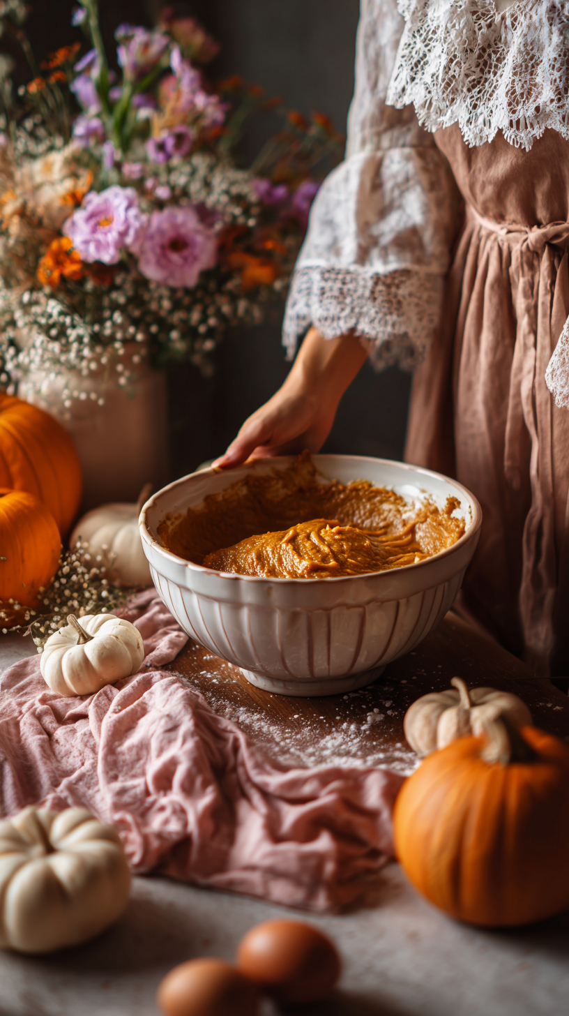 Woman Mixing Moist Pumpkin Bread Batter