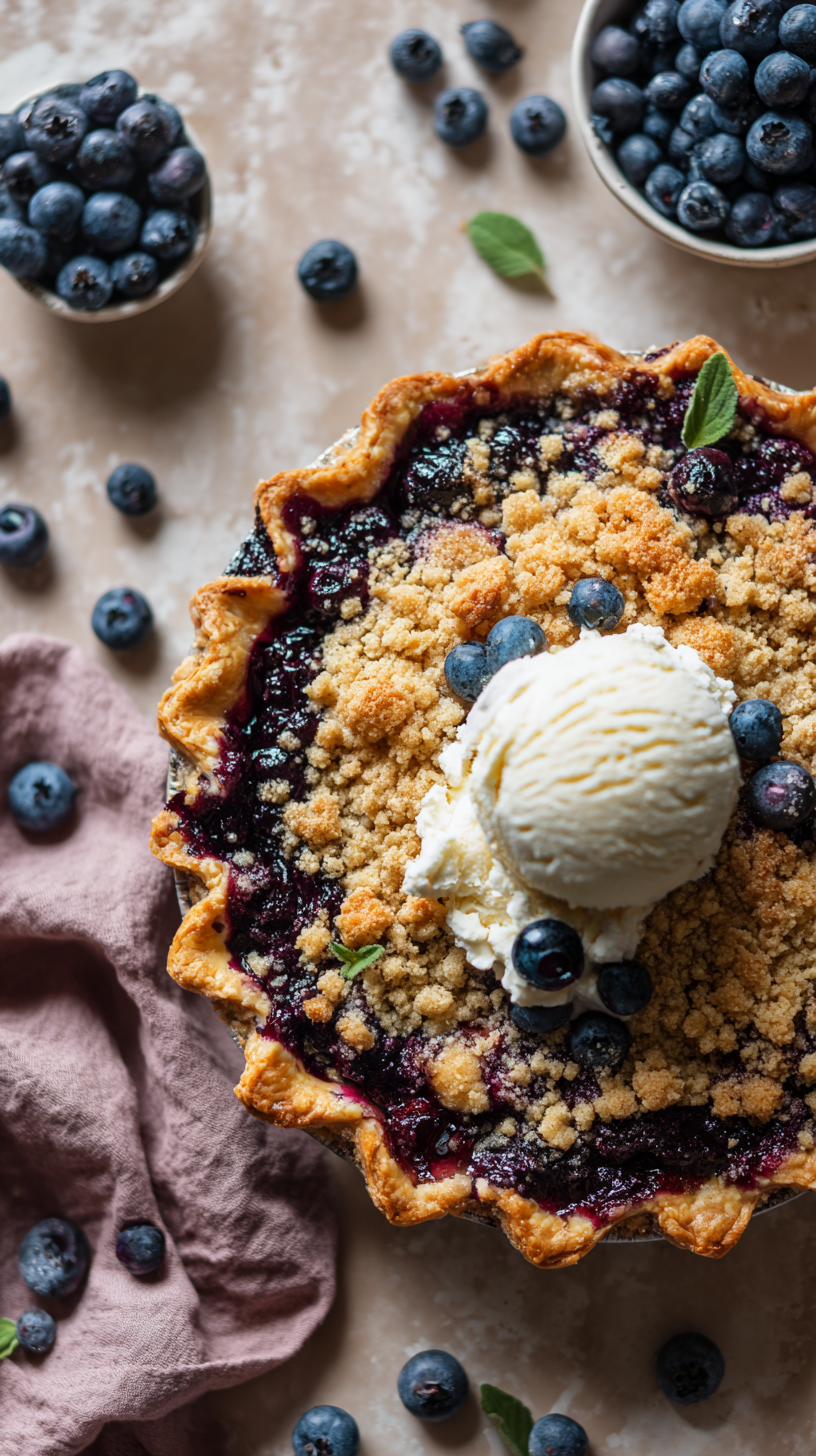 Homemade Blueberry and Currant Crumble Pie with Buttery Golden Crust