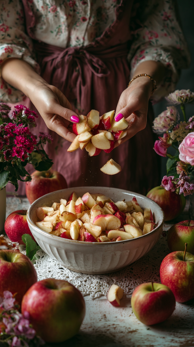 Spiced Apples Being Mixed for Apple Crumble