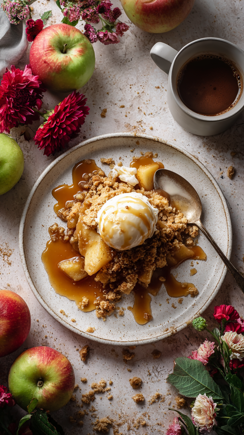 A Plate with Delicious Warm Apple Crumble