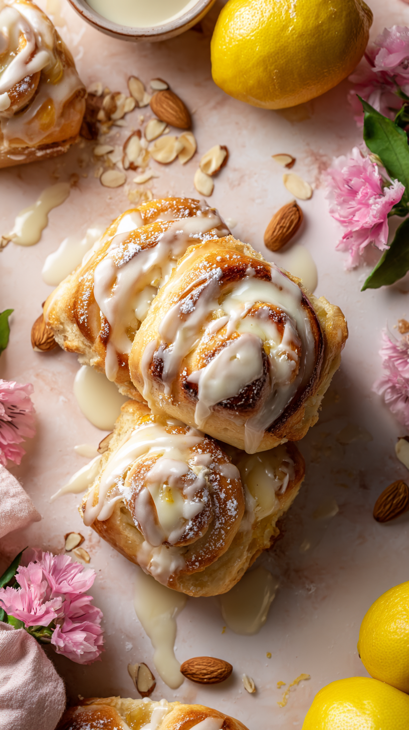 Lemon Almond Sweet Rolls with Coffee – Cozy Sourdough Breakfast Scene
