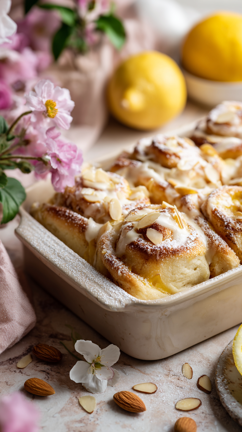 Warm Lemon Frangipane Rolls in a Creamy Almond Glaze – Buttery Sourdough Sweet Rolls