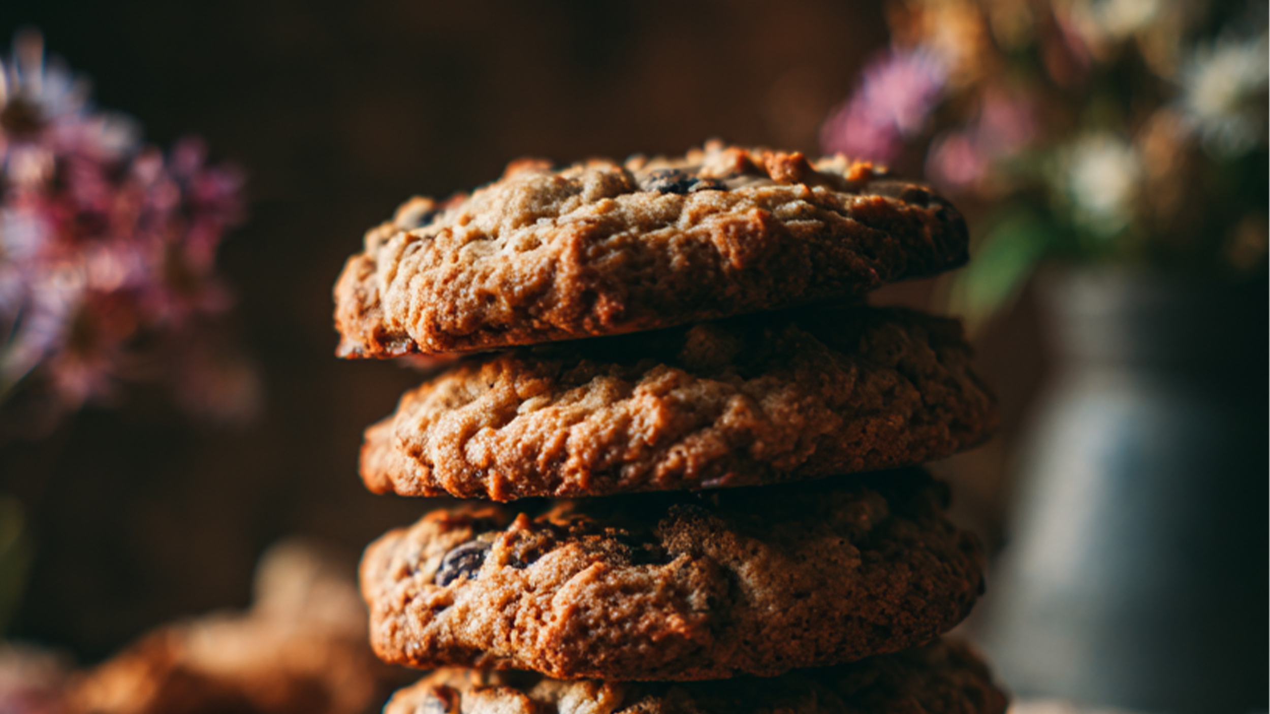 A stack of brown butter oatmeal raisin cookies that are soft and chewy