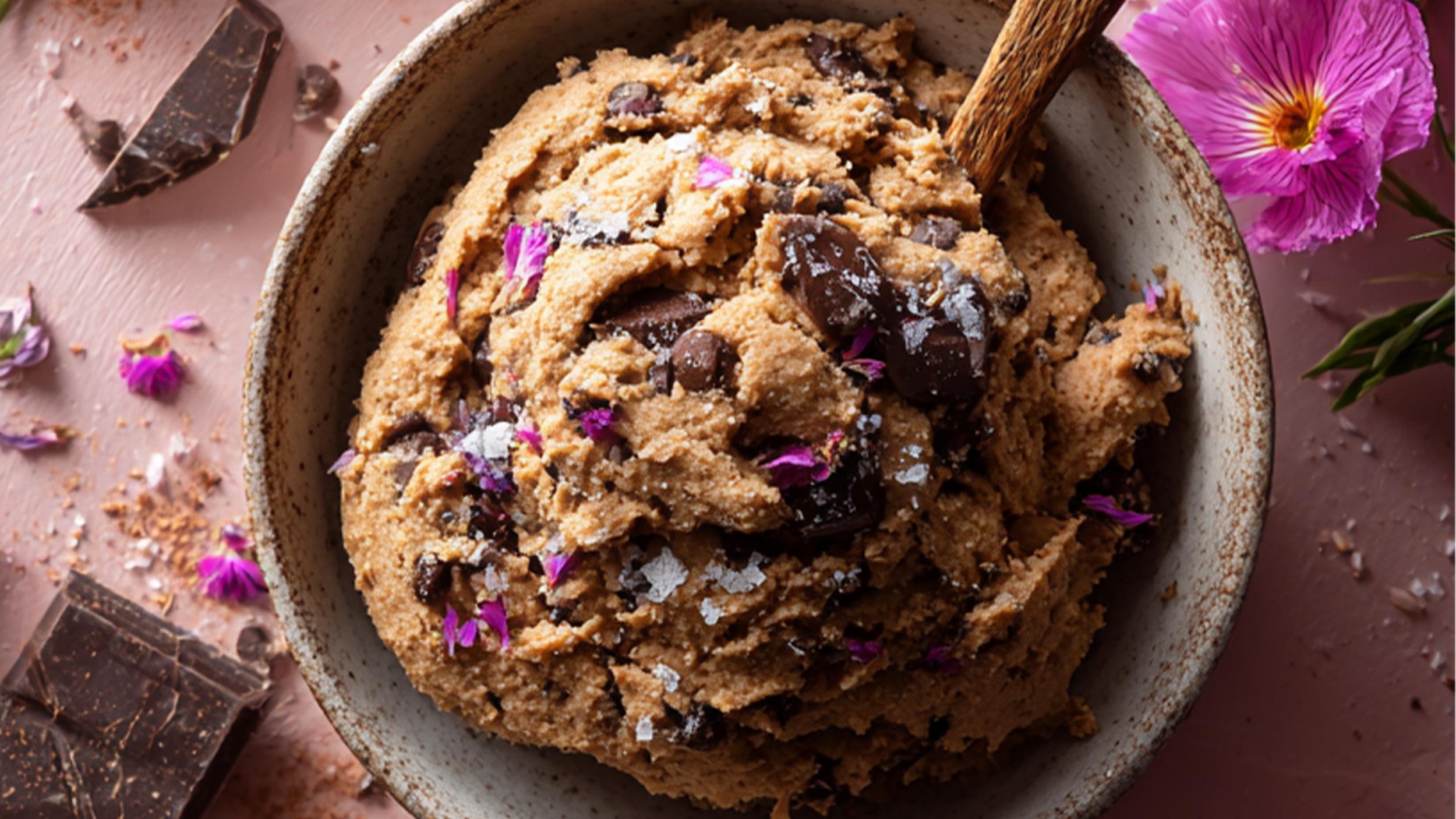 A bowl filled with raw oatmeal chocolate chip cookie dough