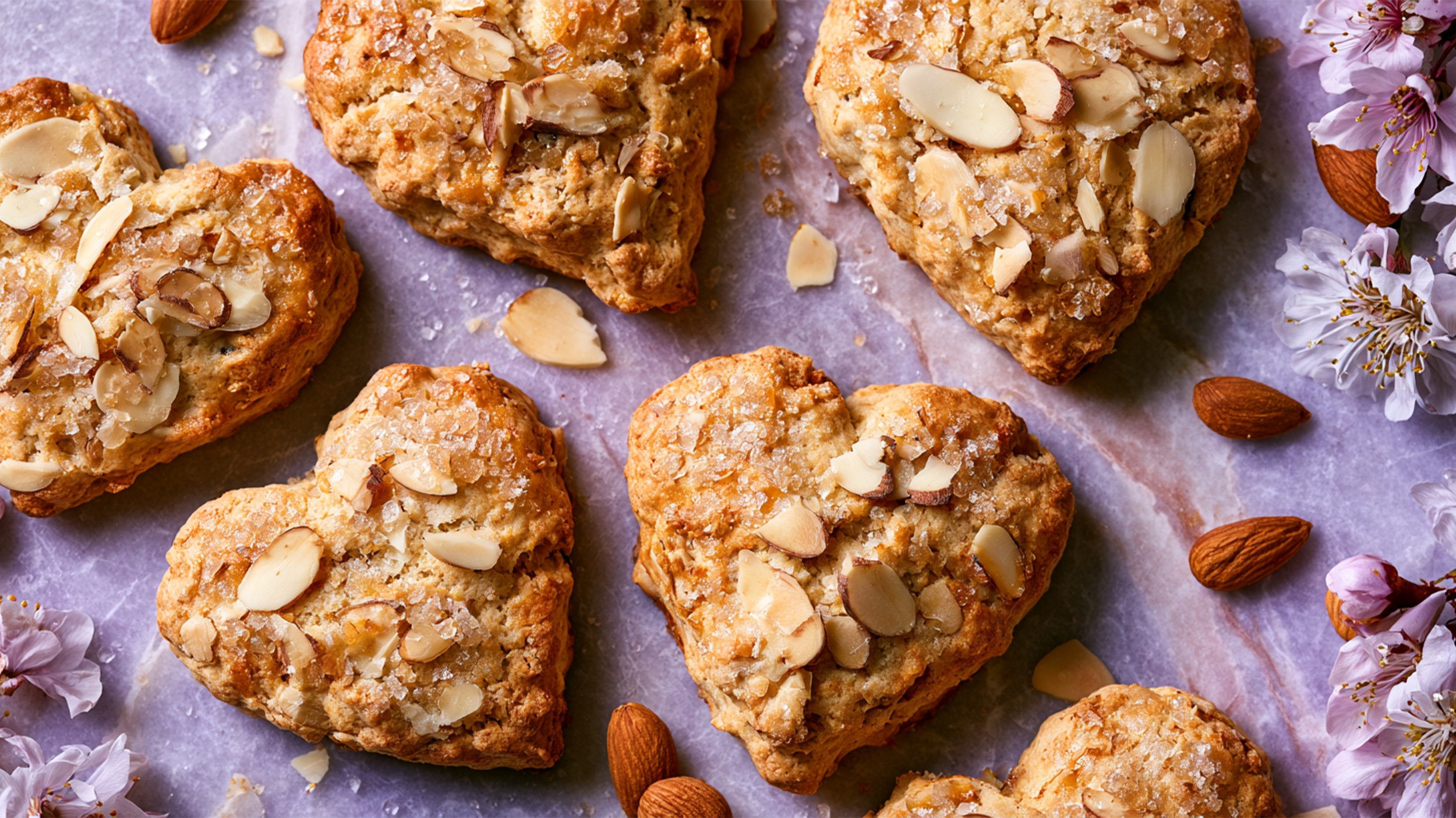 Light, fluffy vegan einkorn scones with orange zest, cardamom, and real vanilla bean, brushed with maple glaze and baked with slivered almonds and demerara sugar.