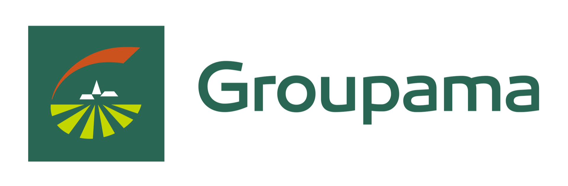 Logo de Groupama avec un graphique stylisé et le nom 'Groupama' écrit en grand.