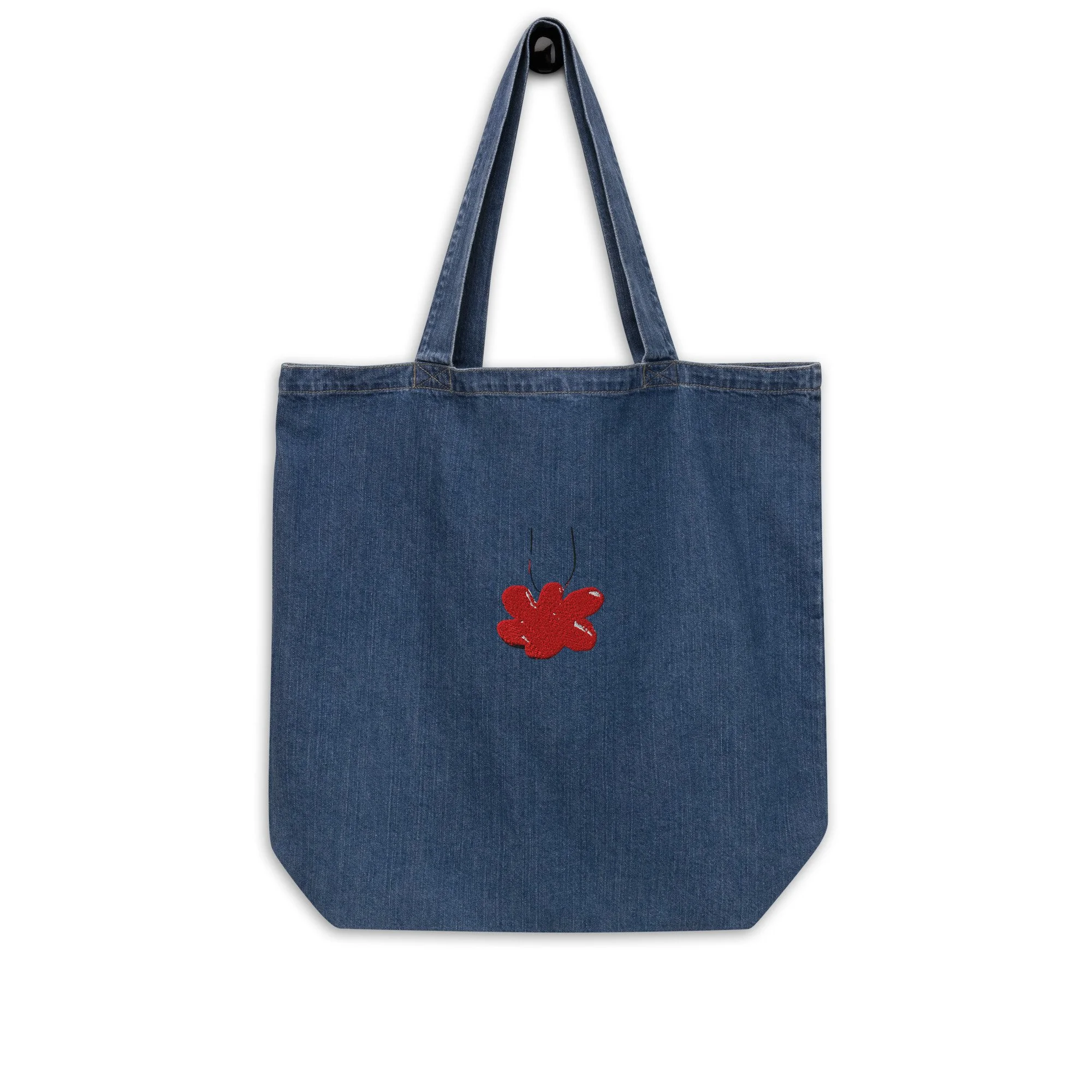 Sac Denim - Broderie fleur rouge