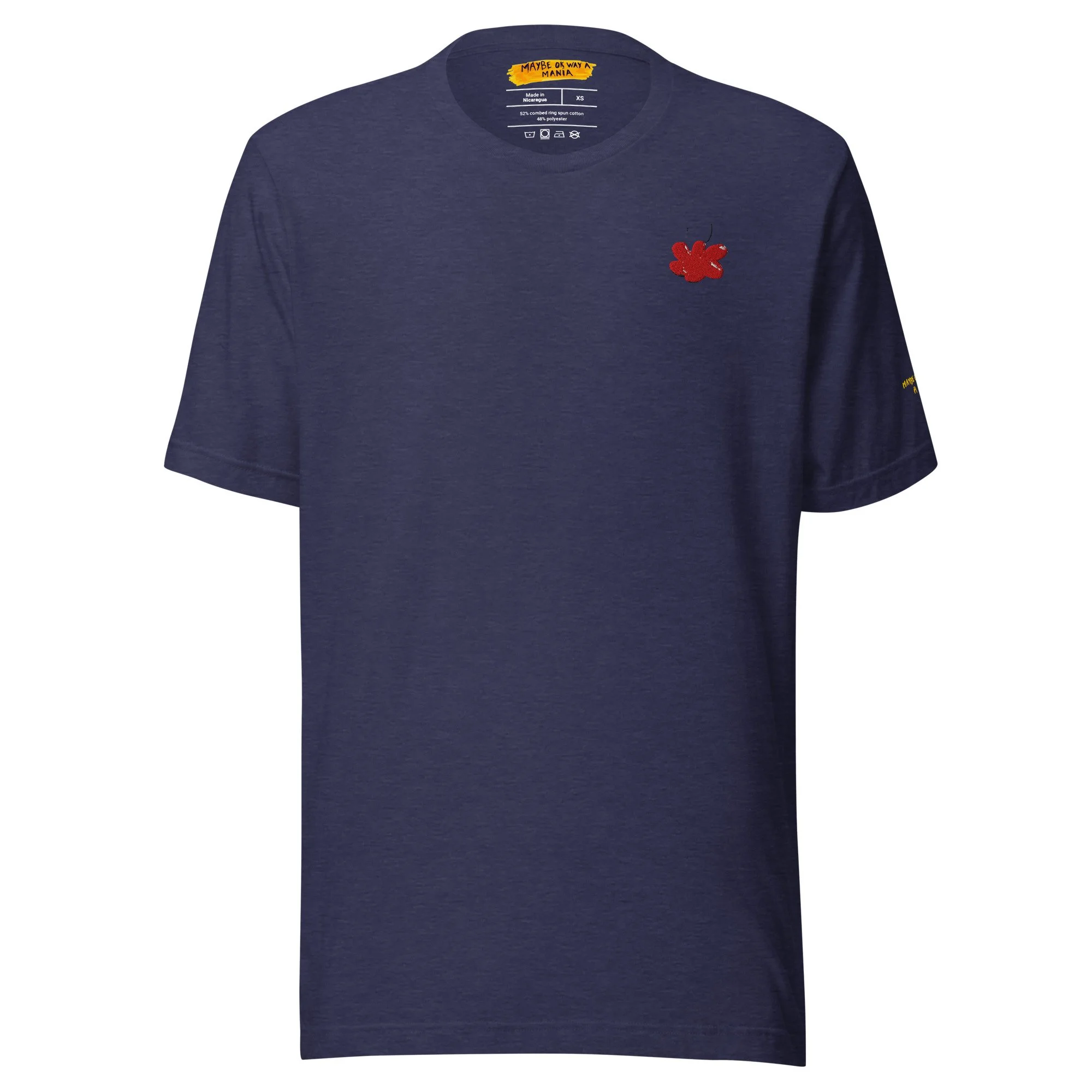 T-shirt bleu nuit - Broderie fleur rouge