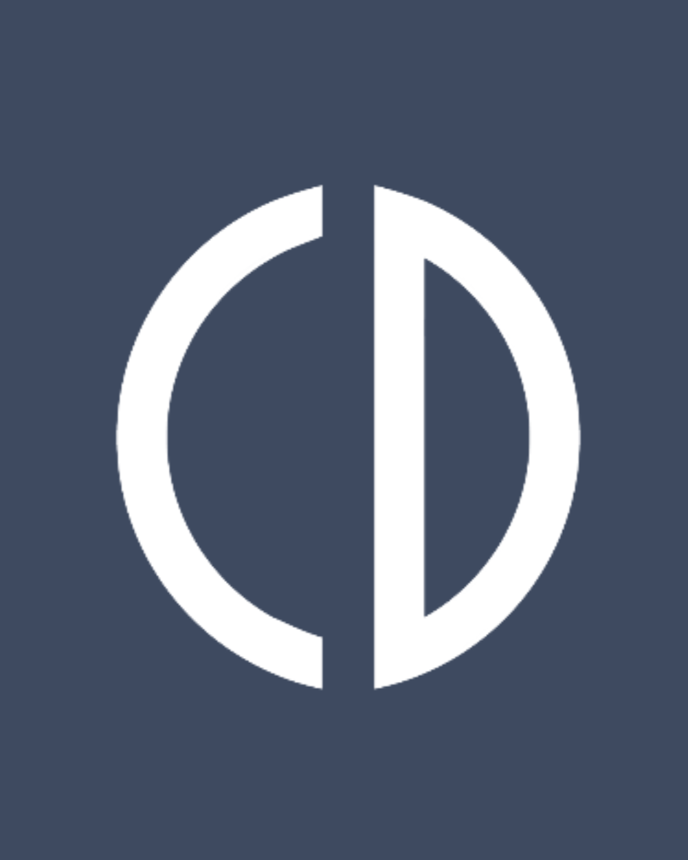 White minimalist logo with a circle and a vertical line in the center on a dark blue background.