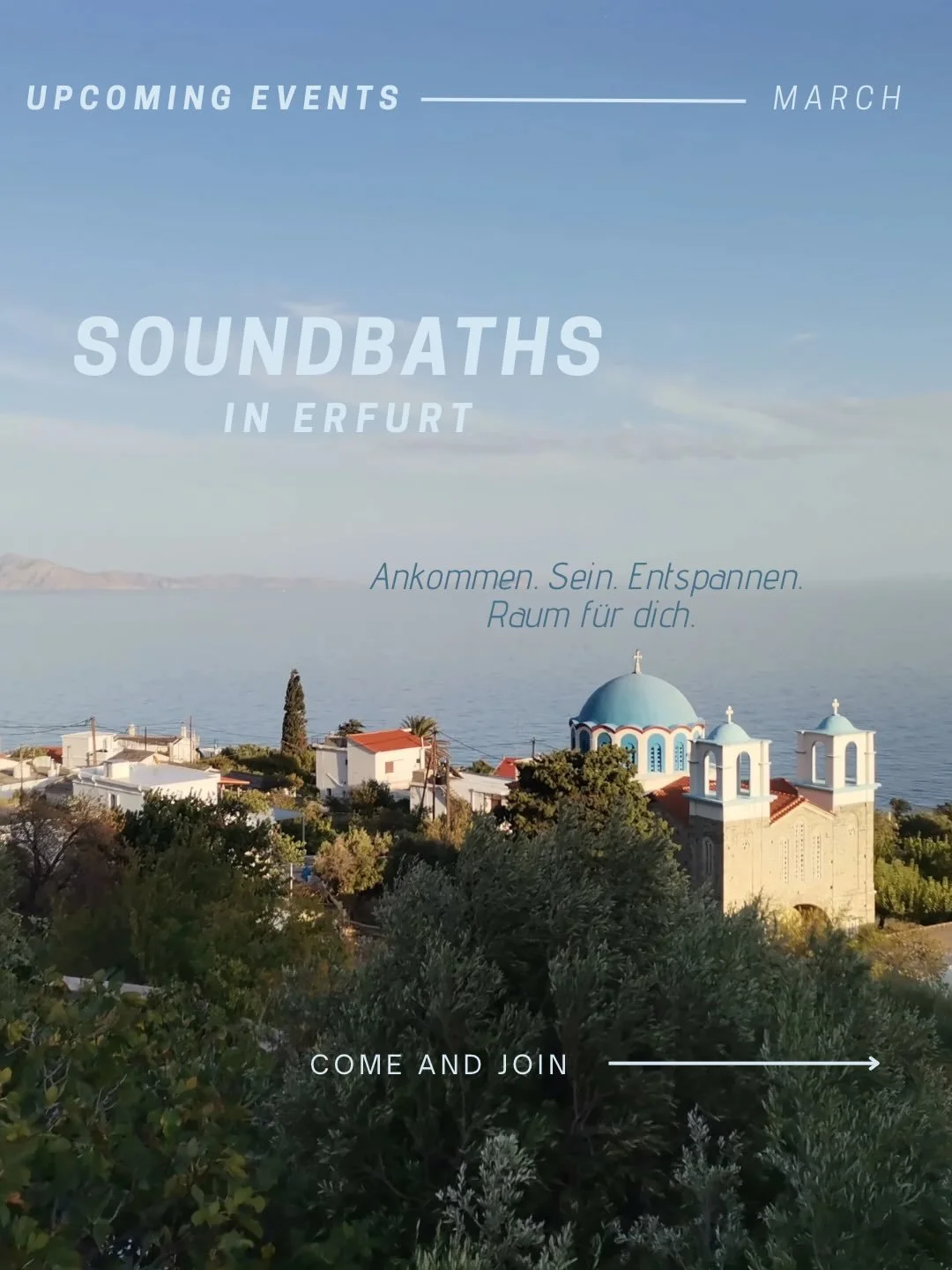 Ihr Lieben es ist soweit, meine Veranstaltungstermine f&uuml;r M&auml;rz sind da. <3

Ich freue mich riesig darauf, f&uuml;r euch Klangr&auml;ume zu gestalten!

Wenn ihr Fragen rund ums Soundbath habt, schreibt mir gern!

Ein Soundbath ist eine ge