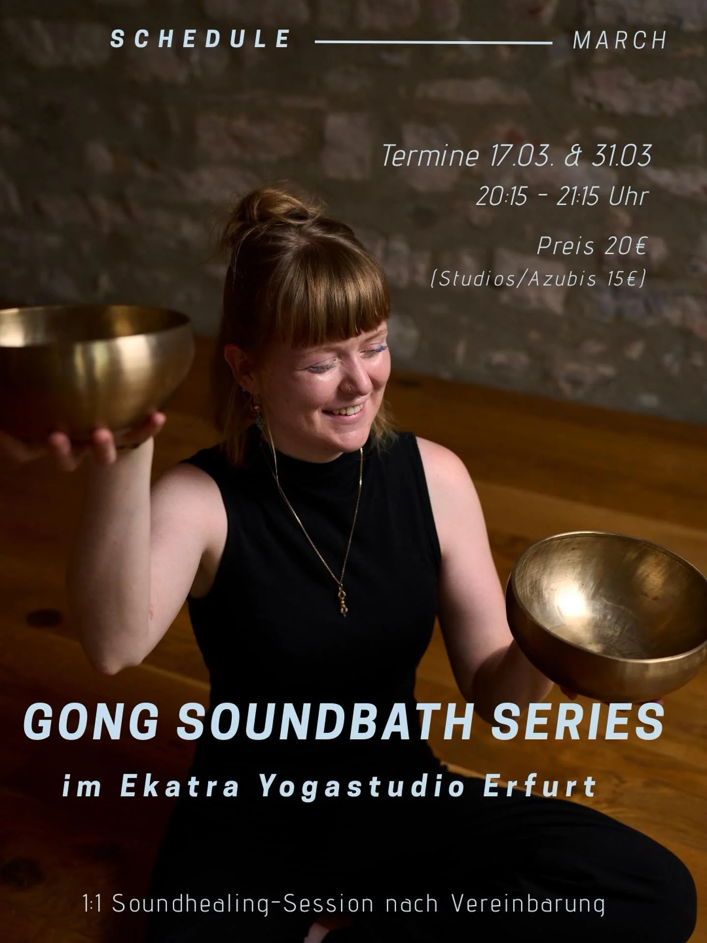 Save the Dates ✨

Hello ihr Lieben,
hier kommen meine n&auml;chsten Soundbath-Termine im wundersch&ouml;nen Ekatra Yogastudio.

Eine Stunde zum Entspannen, Durchatmen und Vertrauen tanken.
Buchen k&ouml;nnt ihr direkt &uuml;ber die Website oder ganz 