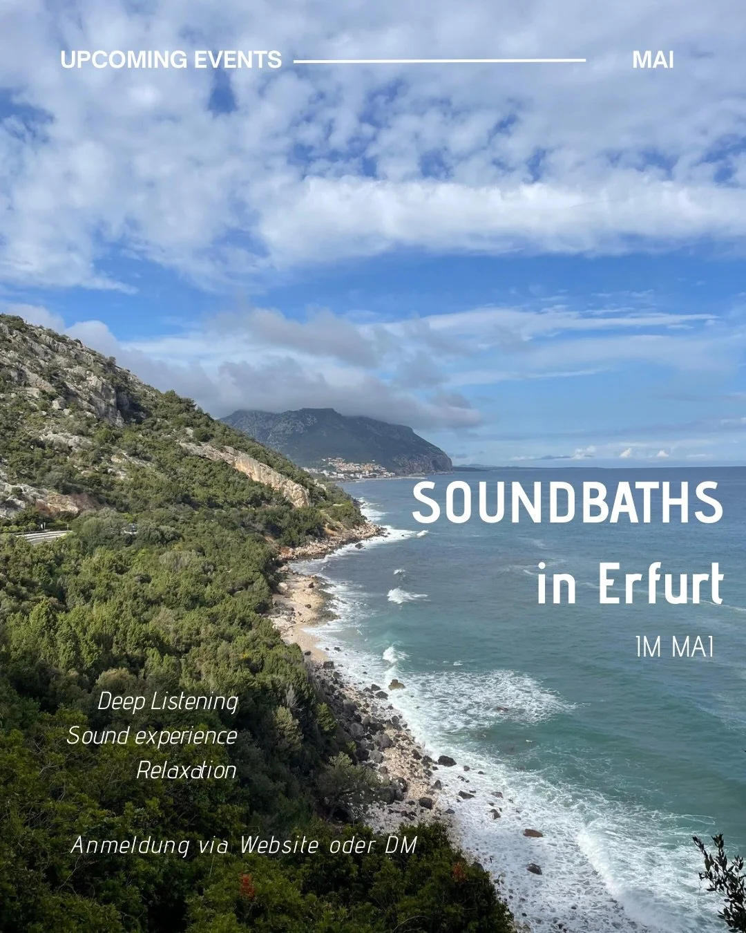 Ihr Lieben, meine Mai Termine sind nun endlich online <3✨💫🐠🫶🏻
Ich freue mich auf zwei wunderbare Soundbaths mit euch im Mai!🌀

Wenn ihr Fragen rund ums Soundbath habt, meldet euch jederzeit gern bei mir.🌞

Ein Soundbath ist eine gef&uuml;hrt