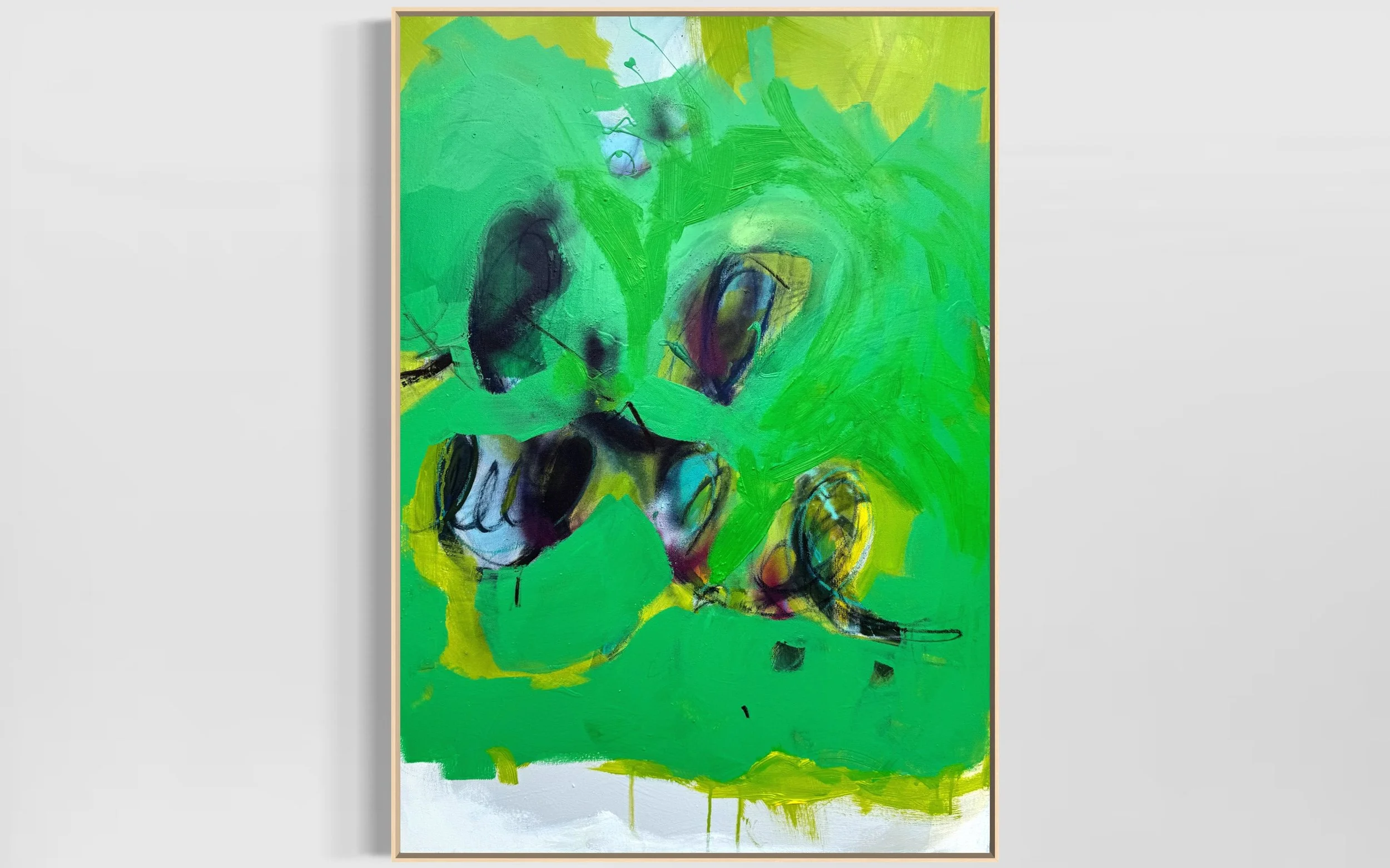 Soft Green Arrival 
Oil, Acrylic & Spray Paint on Canvas 100 × 70 cm, 2025