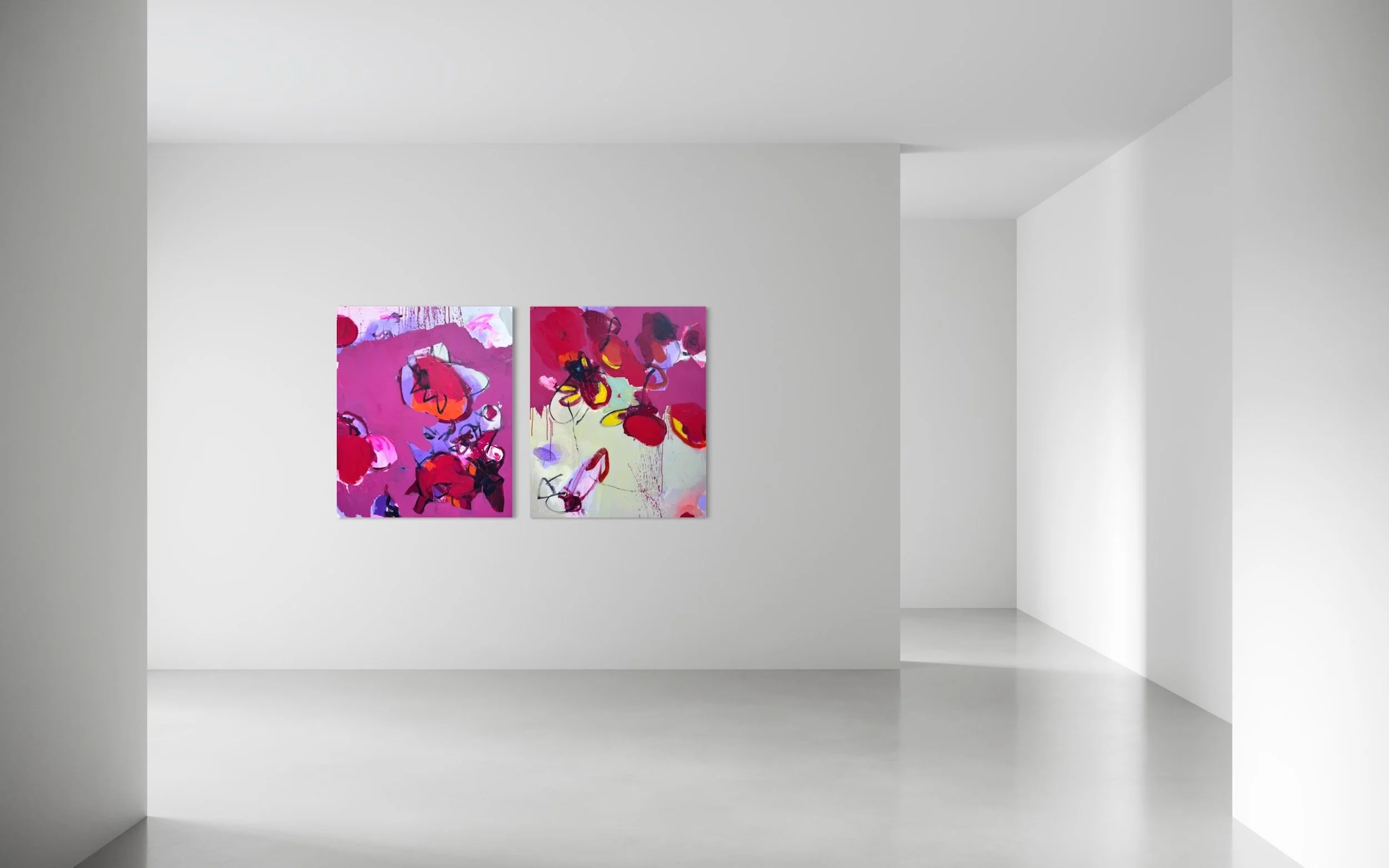 Longing and Tango (diptych)
Acrylic, oil, and spray paint on canvas
120 × 100 cm
2026