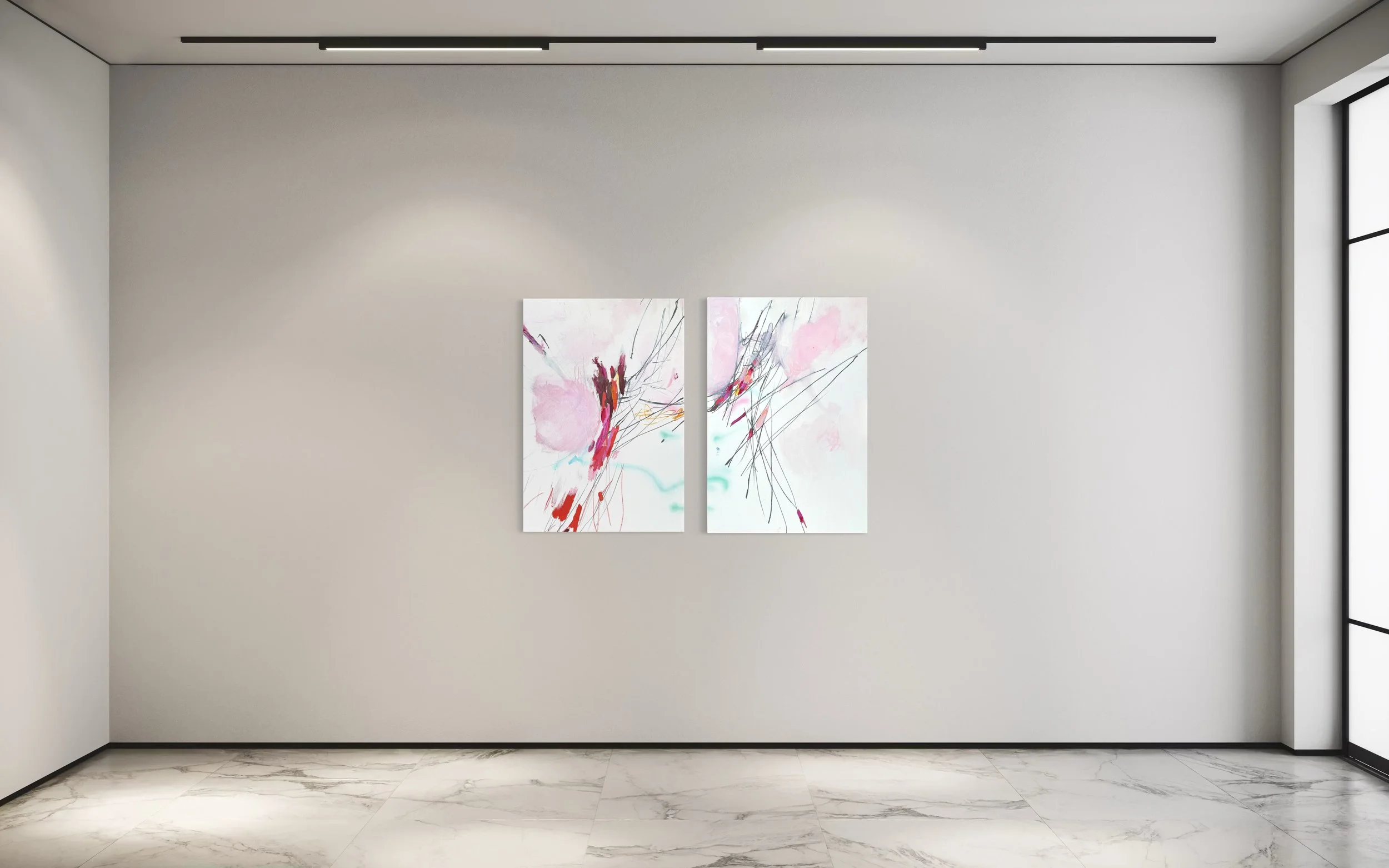Illusions and Dreams (Between the Borders) Diptych 
Acrylic, Oil Pastel, Ink & Spray Paint on Canvas 2 × (100 × 70 cm), 2025
