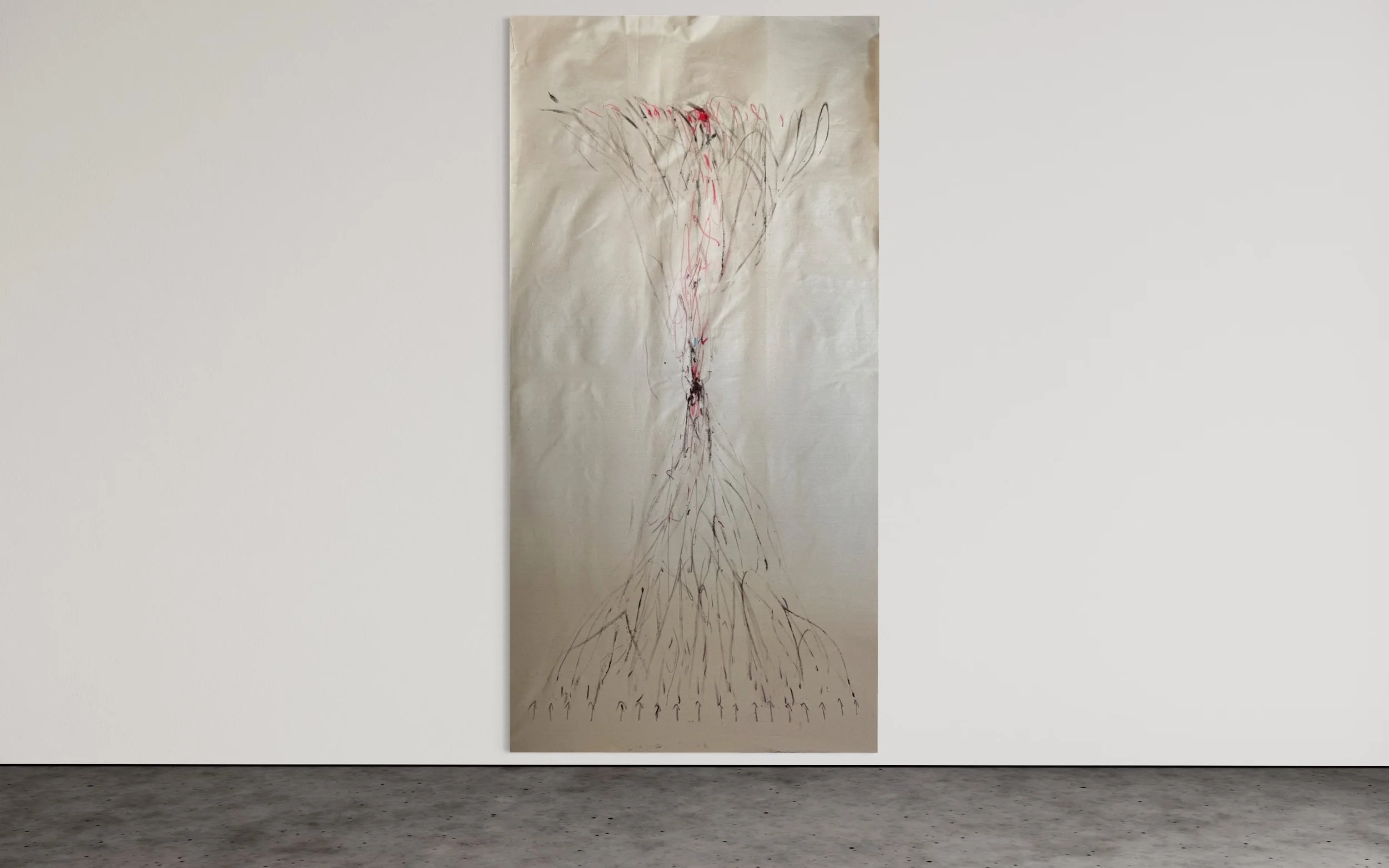 Of One Beginning, Two Ends
Unprimed canvas, pastel, soil 210 × 105 cm 2025