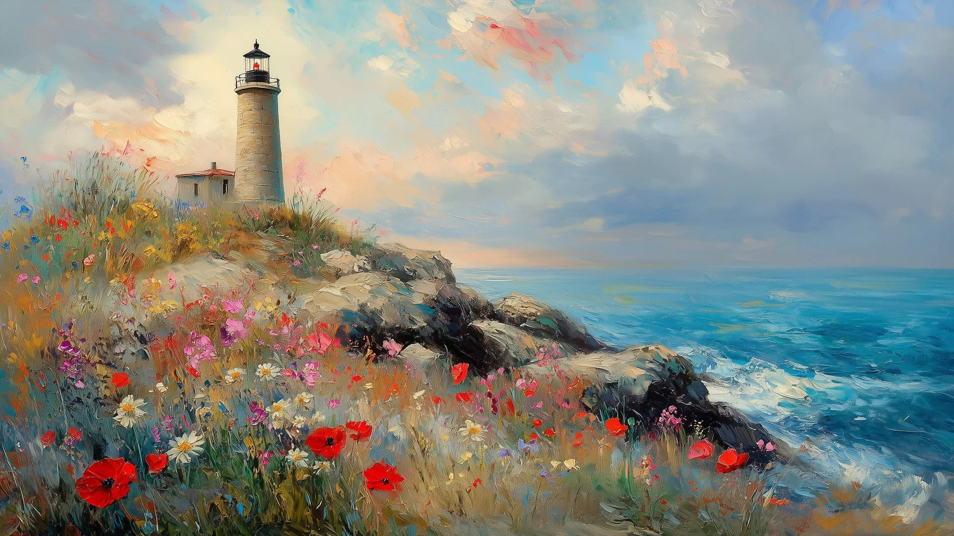 Lighthouse and Poppies Frame TV Art TV-26045