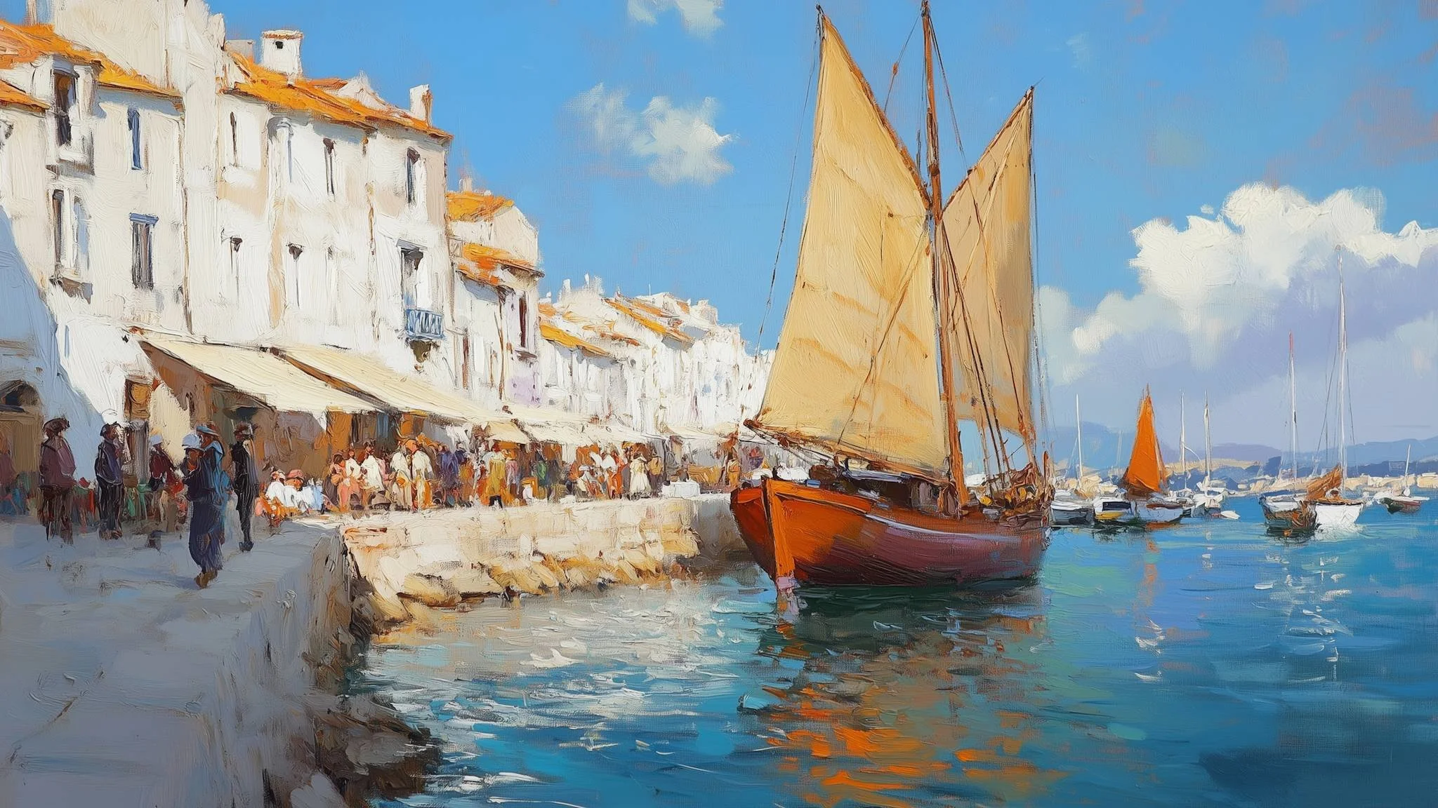 Mediterranean Sailboats Frame TV Art TV-26073