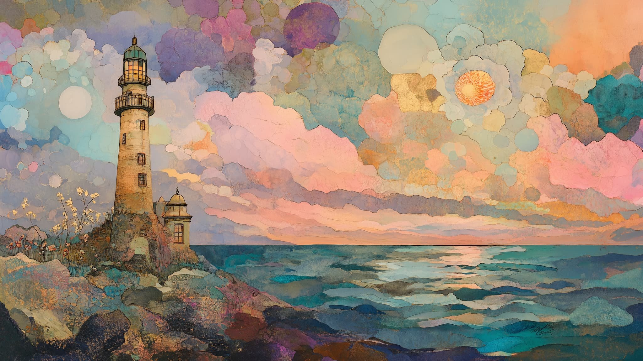 Art Nouveau Lighthouse Frame TV Art TV-26051