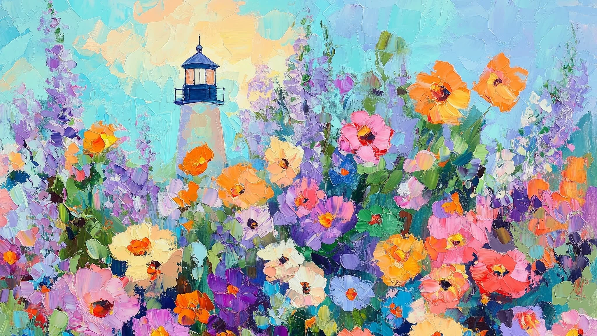 Wildflowers and Lighthouse Frame TV Art TV-26067